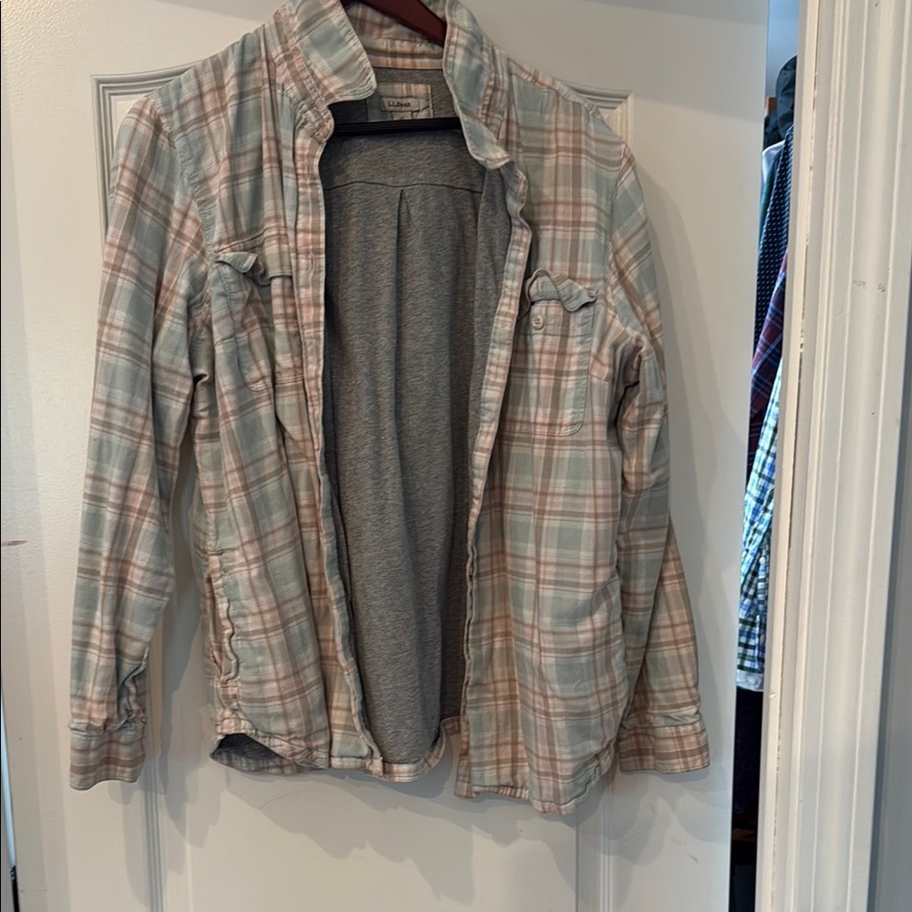 L.L. Bean Plaid Button Down Shirt - Pink and Gray